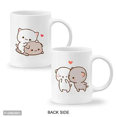 GIFTkarde Goma  Peach Bear Printed Couple Coffee Mugs Brand Set of 2 Ceramic 11oz 325ml Cup || Love Gift for Girlfriend/Boyfriend/Wife/Husband/Anniversary/Valentine-thumb2