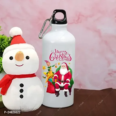 V Kraft CHRISTMAS SPECIAL MERRY CHRISTMAS PRINTED SIPPER BOTTLE WITH CUTE LOVABE HUGABLE SNOWMAN SOFT TOY for your loved once on this special occassion of christmas | 600 ml (merry christmas 01)