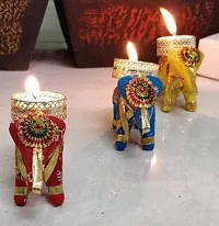 V Kraft Handmade Clay Diyas for Puja Diwali Decoration Candle Holder/Stand Puja Purpose, Diya for Puja Handpainted Candles/Candle Holder for Home Diwali Decoration (Elephant Tea Holder Pack of 10)-thumb1