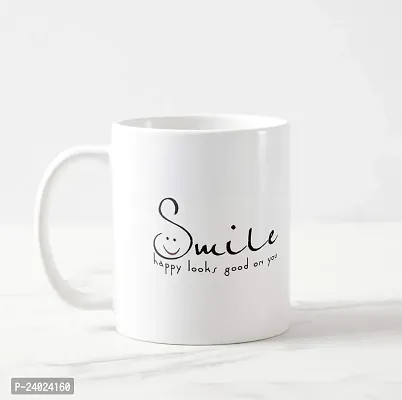 V Kraft Smile Happy Looks Good on You White Ceramic Mug with Handle Gift for Anyone On Any Occasion | Coffee Mug  Tea Cup | Pack of 1, 330ml-thumb4