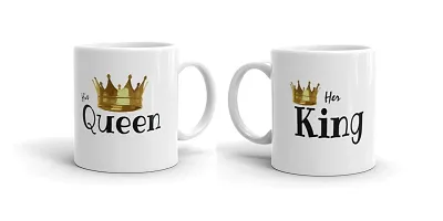 V Kraft his Queen her King with Crown Couple Matching Mug Set of 2 Ceramic Mug with Handle Gift for Anyone On Any Occasion | Coffee Mug  Tea Cup | Pack of 2, 330ml-thumb1