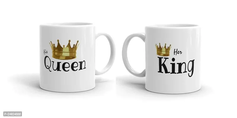 V Kraft his Queen her King with Crown Couple Matching Mug Set of 2 Ceramic Mug with Handle Gift for Anyone On Any Occasion | Coffee Mug  Tea Cup | Pack of 2, 330ml-thumb2