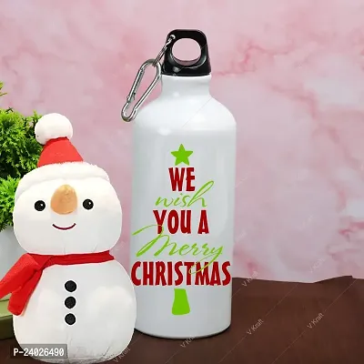 V Kraft CHRISTMAS SPECIAL MERRY CHRISTMAS PRINTED SIPPER BOTTLE WITH CUTE LOVABE HUGABLE SNOWMAN SOFT TOY for your loved once on this special occassion of christmas | 600 ml (merry christmas 05)