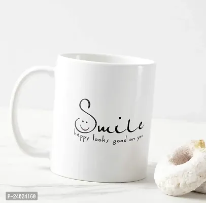 V Kraft Smile Happy Looks Good on You White Ceramic Mug with Handle Gift for Anyone On Any Occasion | Coffee Mug  Tea Cup | Pack of 1, 330ml-thumb0