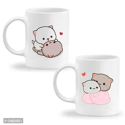 GIFTkarde Goma  Peach Bear Printed Couple Coffee Mugs Brand Set of 2 Ceramic 11oz 325ml Cup || Love Gift for Girlfriend/Boyfriend/Wife/Husband/Anniversary/Valentine