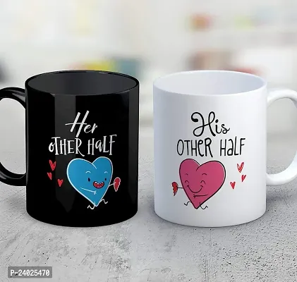 V Kraft his and her Couple Matching Mug Set of 2  Ceramic Mug with Handle Gift for Anyone On Any Occasion | Coffee Mug  Tea Cup | Pack of 2, 330ml