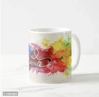 V Kraft Happy Diwali Rainbow White Ceramic Mug with Handle Gift for Anyone On Any Occasion | Coffee Mug  Tea Cup | Pack of 1, 330ml