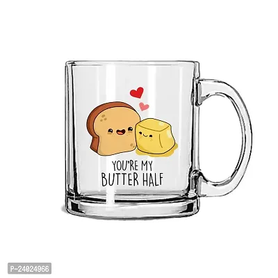 V Kraft You are My Butter Half  Unique and Stylish Love Quote Glass Coffee Mug | Transparent , 330ml-thumb0