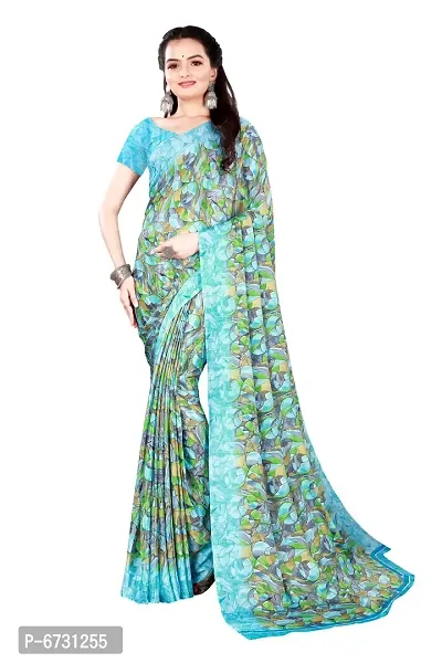 Stylish Turkue Crepe Sarees With Blouse For Women-thumb0