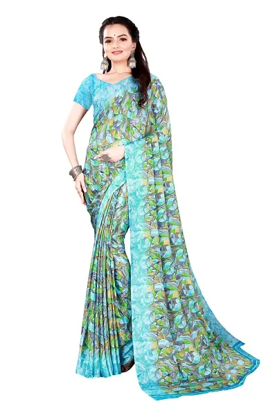 Printed Crepe Sarees With Blouse Piece