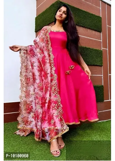 Trendy Women Taffeta Silk Gown with Dupatta-thumb0