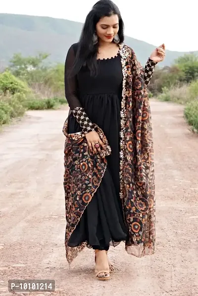 Black Georgette Solid Kurtas For Women-thumb2