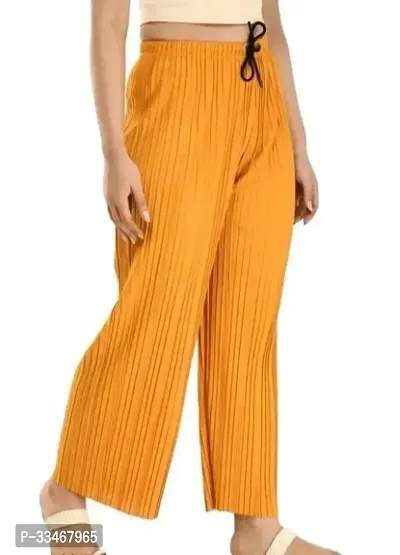 Stunning Yellow Polyester Blend Solid Palazzo For Women-thumb0