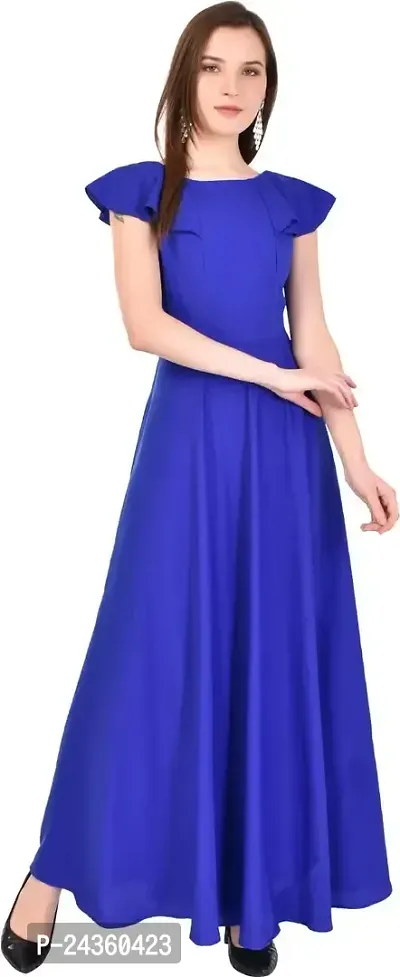 ARUTY Gown Round Neck Crepe Blend Light Blue Casual Gown for Women-thumb0