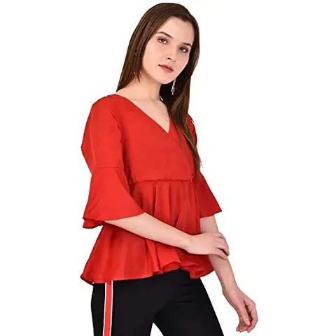 ARUTY Stylish top for Women Solid top with v-Neck and Regular Sleeves top (666 - XL)