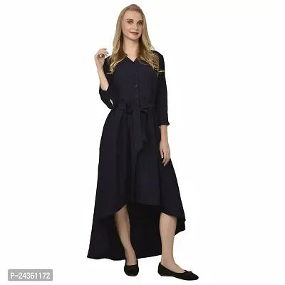 ARUTY Gown Collared Neck Crepe Blend Blue Casual Gown for Women and Girls