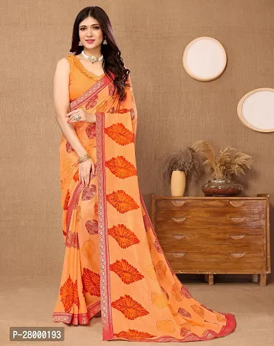 Stylish Orange Georgette Saree with Blouse piece For Women