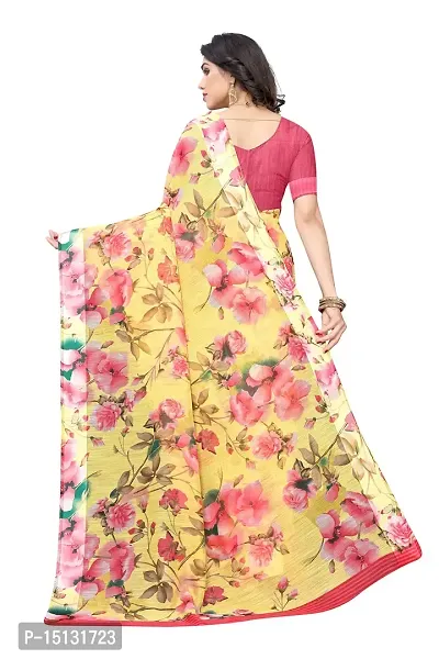 Priyashi Womens Printed Linen Saree with Blouse Piece(SONAKSHI 12 Yellow_Free Size) 1-thumb4
