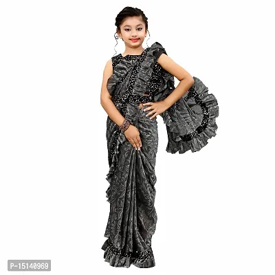 Priyashi Girl's Kids Lycra Blend Redy to Wear Saree with Sequence Blouse Pice(KIDS01 Grey 6-7 (M))-thumb0