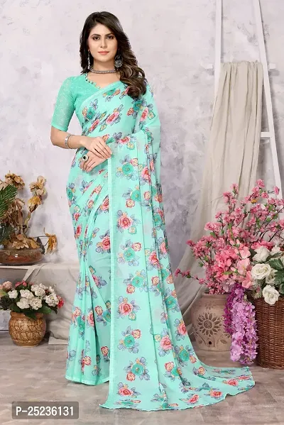 Trendy Printed Georgette Saree With Blouse Material For Women-thumb0