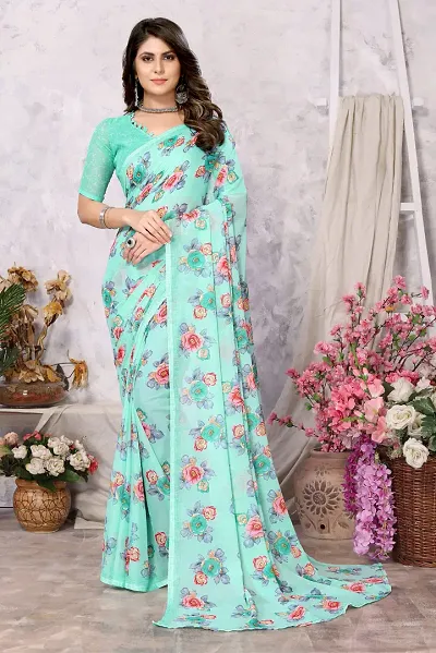 Georgette Printed Daily Wear Sarees with Blouse piece