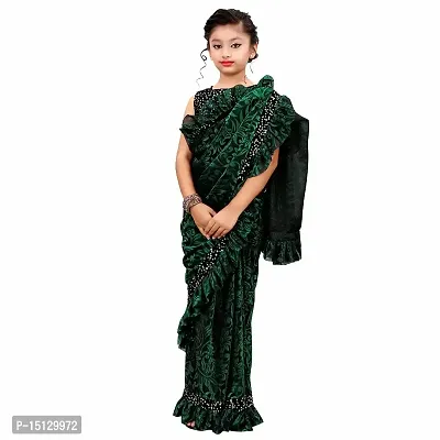 Priyashi Girl's Kids Lycra Blend Redy to Wear Saree with Sequence Blouse Pice(KIDS01 Green 6-7 (M))