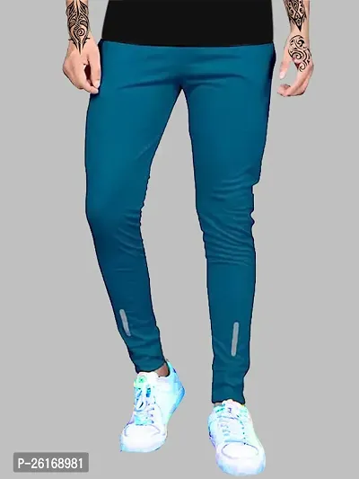 Trendy Blue Synthetic Solid Regular Fit Regular Track Pants For Men