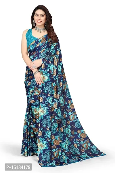 Priyashi Pure Womens Georgette Printed Saree with Blouse Piece(Echo Blue_S_Free Size)-thumb0