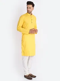 Stylish Yellow Cotton Blend Solid Kurtas For Men-thumb3