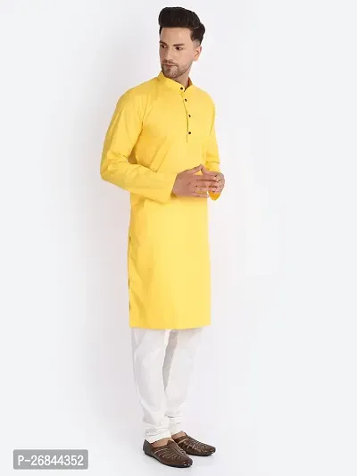 Stylish Yellow Cotton Blend Solid Kurtas For Men-thumb4