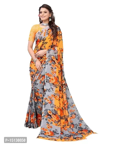 Priyashi Women's Floral Printed Georgette Saree with Unstitched Blouse Piece(HEMAXI Orange_W_Free Size)-thumb0