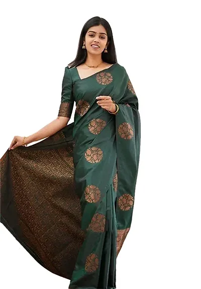 Juls Women's Kanjivaram Jacquard Casual wear Traditional Look Saree with Unstitched Blouse Piece [O-M-237]