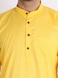 Stylish Yellow Cotton Blend Solid Kurtas For Men-thumb1