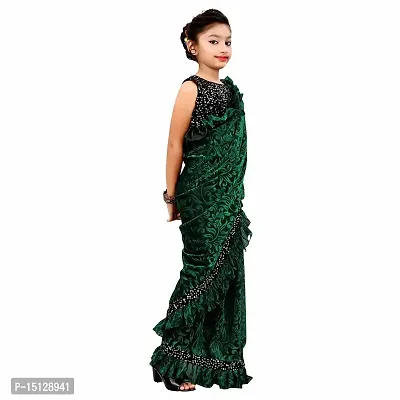 Priyashi Girl's Kids Lycra Blend Redy to Wear Saree with Sequence Blouse Pice(KIDS01 Green 8-9 (L))-thumb4