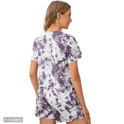 Priyashi Women's Purple Tie Dye Printed Short Sleeve Shorts 2 Piece Outfits PJ Tracksuit Set(NW01 Purple-S)-thumb2