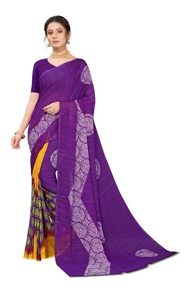 Hot Selling Georgette Printed Sarees With Blouse Piece
