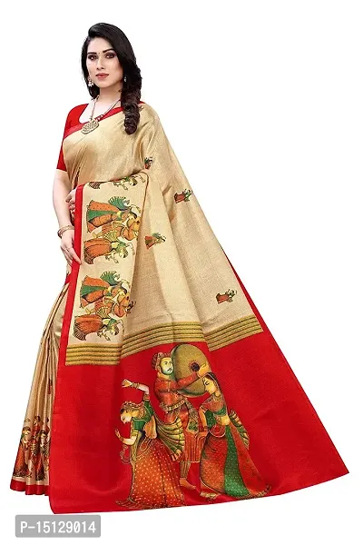 Priyashi Knit Womens Art Silk Printed Saree with Blouse Piece(RAJARANI CHIKU_Free Size)-thumb3
