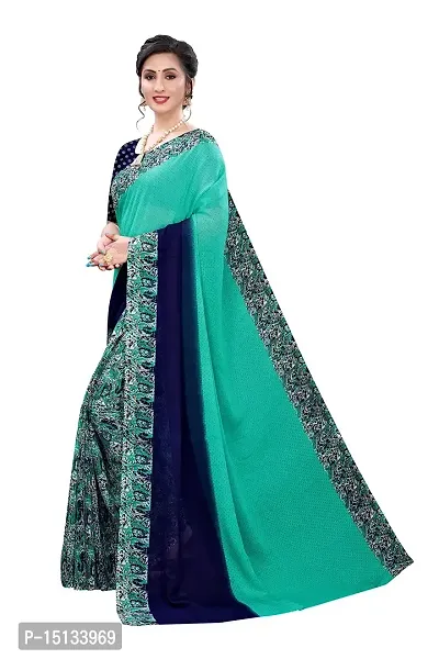 Priyashi Pure Womens Georgette Printed Saree with Blouse Piece(Trump Green_Free Size)-thumb2