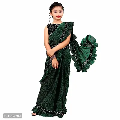 Priyashi Girl's Kids Lycra Blend Redy to Wear Saree with Sequence Blouse Pice(KIDS01 Green 8-9 (L))-thumb3