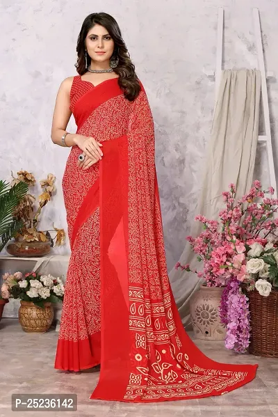Trendy Printed Georgette Saree With Blouse Material For Women-thumb0