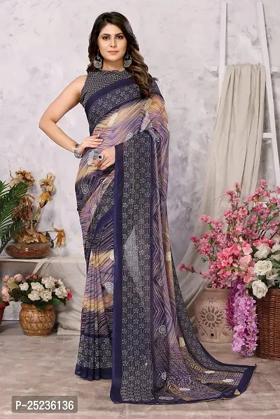 Trendy Printed Georgette Saree With Blouse Material For Women