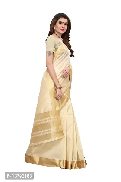 Stylish Cotton Blend Saree With Blouse Piece For Women-thumb3