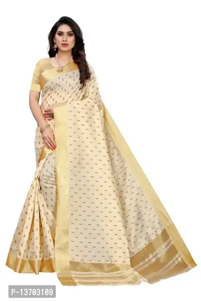 Stylish Cotton Blend Saree With Blouse Piece For Women