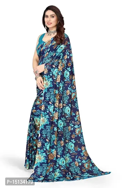 Priyashi Pure Womens Georgette Printed Saree with Blouse Piece(Echo Blue_S_Free Size)-thumb2