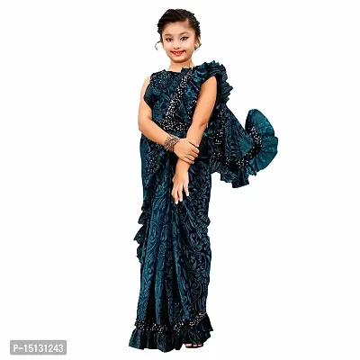 Priyashi Girl's Kids Lycra Blend Redy to Wear Saree with Sequence Blouse Pice(KIDS01 RAMA 3-4 (S))