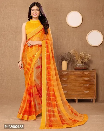 Stylish Orange Lycra Saree with Blouse piece For Women