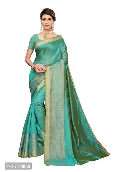 Priyashi Blend Womens Solid Cotton Silk Saree with Blouse Piece(CHANDRAYAAN Green_Free Size)-thumb0