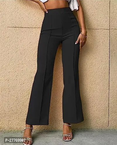 Elegant Black Elastane Solid Trousers For Women-thumb3