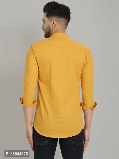 Stylish Yellow Cotton Solid Kurtas For Men-thumb4