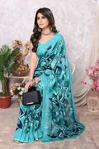 Trendy Printed Georgette Saree With Blouse Material For Women-thumb1